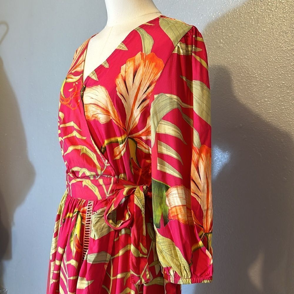 Powder women’s tropical dark rose color wrap dress size S - Picture 4 of 13